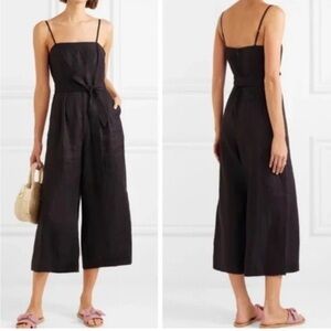 J.Crew Tie-waist linen jumpsuit. Black. Size 0